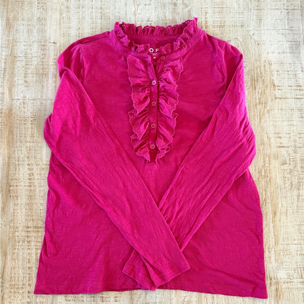 Loft Women's Ruffle Front Long-Sleeve Top - Pink